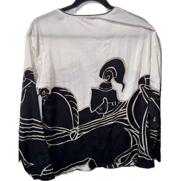 Tory Burch Shirt Women's Size 6 Black White Horse Trocadero Blouse - Picture 11 of 11